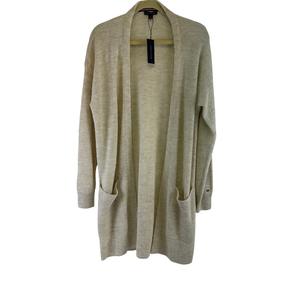 Tommy Hilfiger Open Front Cardigan Beige Alpaca Wool Blend New Tags Womens Small
